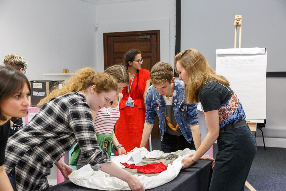 the museum remix team move their Hermaphroditus model into place