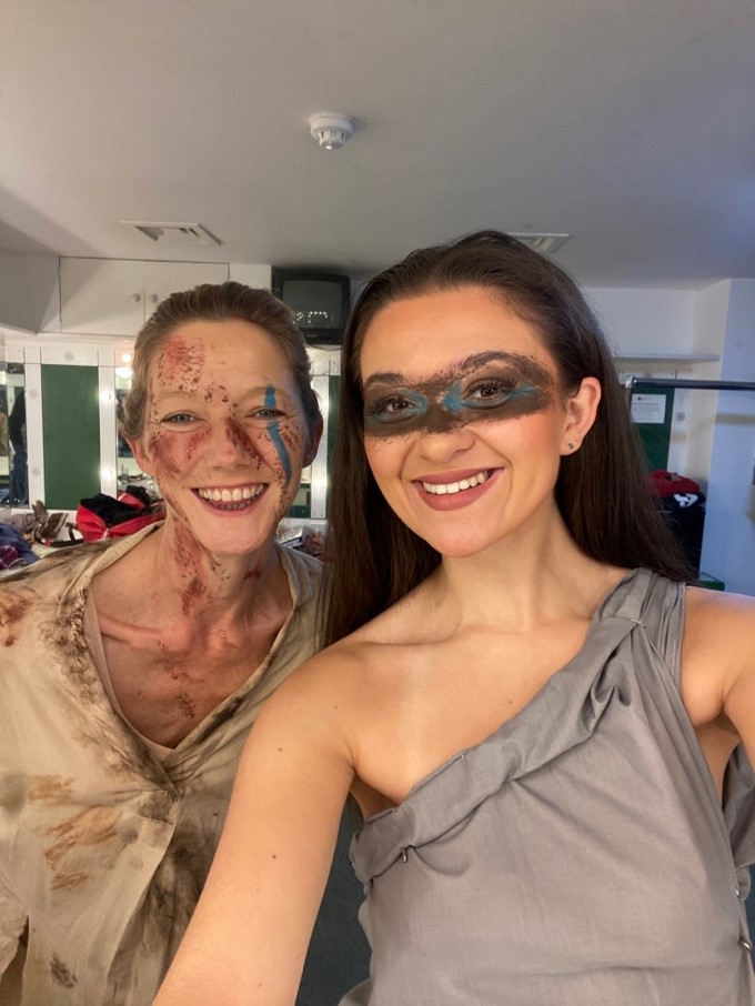 Cathryn and her friend (another cast member) Backstage