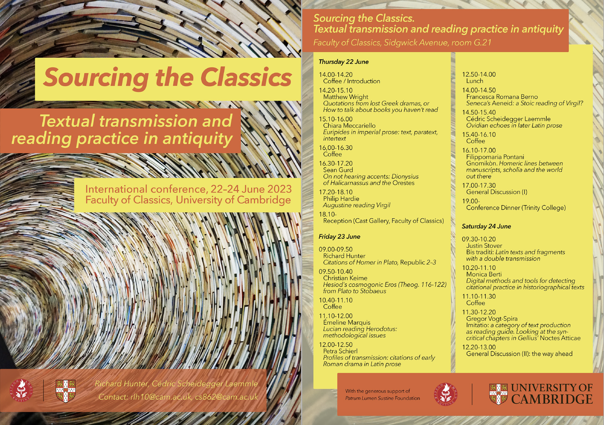 ‘Sourcing the Classics: textual transmission and reading practice in antiquity’ Flyer