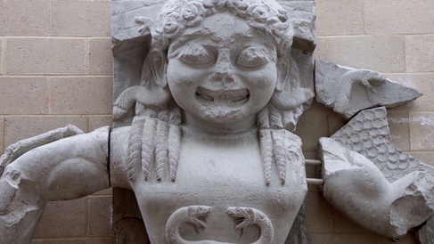 Carved pediment depicting Medusa