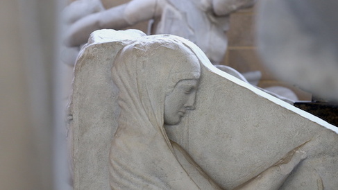 Ludovisi throne, relief with woman, glimpsed through casts