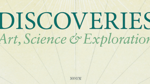 Discoveries: Art, Science and Exploration. Green text on lighter green background.