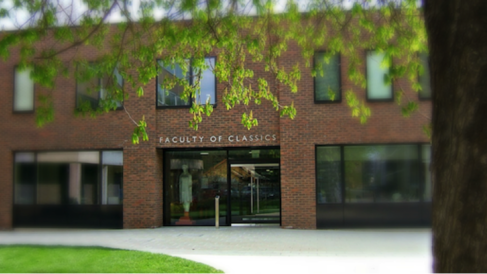 View of the Classics Faculty building, with tree in foreground