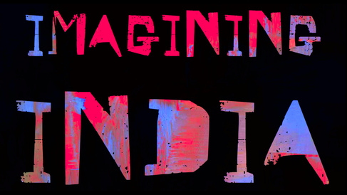 imagining india: colourful writing on black background