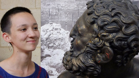 Katharine Russell looks into the eyes of the bronzed Terme Boxer statue