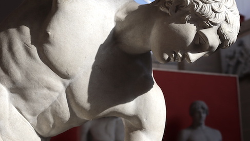Close up of the discobolus in bright sunlight, with dark shadows