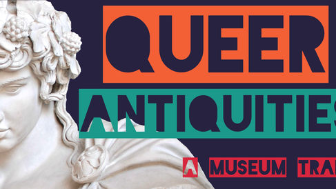 Queer Antiquities, bright text with statue of antinous