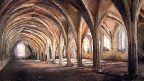 Sensing Space: interior of Fountains Abbey, drawn with pastels