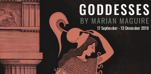 Goddesses, by Marian Maguire: lithograph of Athena next to a temple