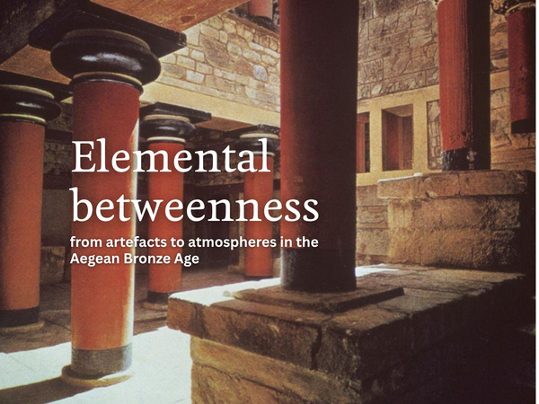 Lecture title on film photograph of the palace of Knossos showing the distinctive red columns 