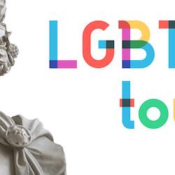 LGBTQ tours, colour writing next to head of Antinous