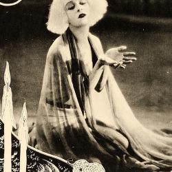 Lobby card for the 1923 film, Salomé. A black and white photograph of a blonde woman, overlaid with an illustrated woman and text that says 'Nazimova in Salomé'