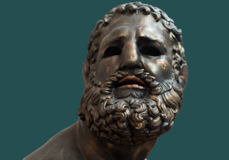 bronze head of the Terme Boxer, a bearded man with an injured face