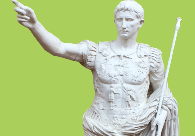 statue of Augustus in armour on a green background