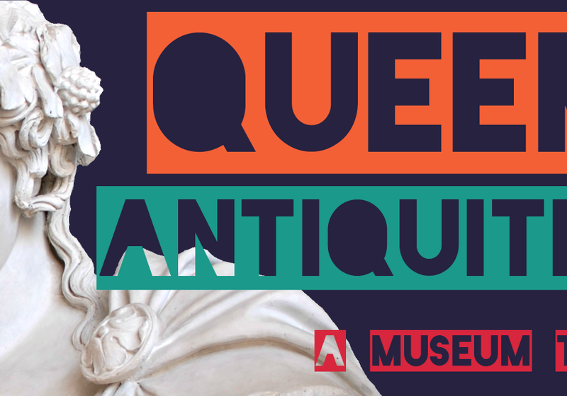 Queer Antiquities, bright text with statue of antinous