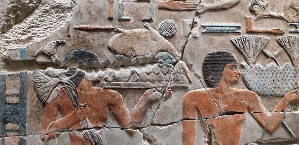 Relief scene with Egyptian hieroglyphs from Senwosret I's pyramid temple. Image credit: Met Museum New York. Egyptian hieroglyphs