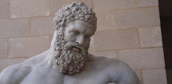 head of the Farnese Herakles, a bearded man looking down