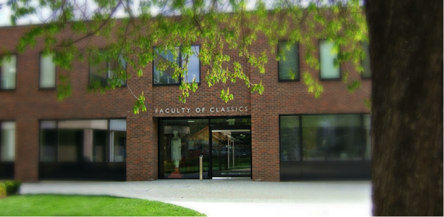 View of the Classics Faculty building, with tree in foreground