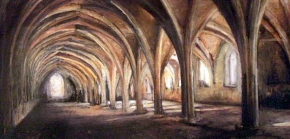 Sensing Space: interior of Fountains Abbey, drawn with pastels