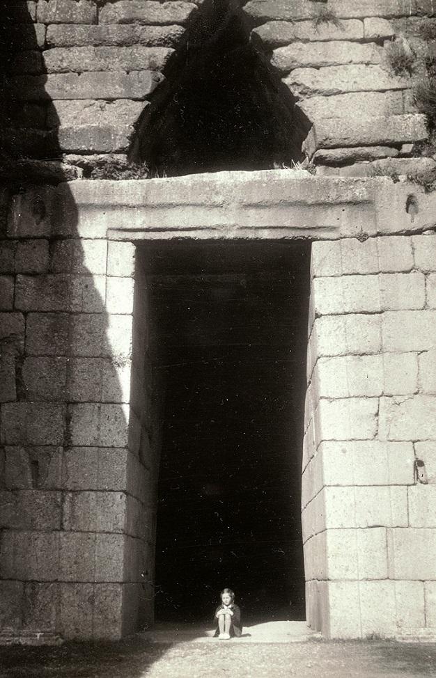 Lisa age 8 at the entrance to the monumental ’Treasury of Atreus’ at Mycenae, 1939. Photograph taken by her father, Alan Wace. Faculty of Classics, University of Cambridge.