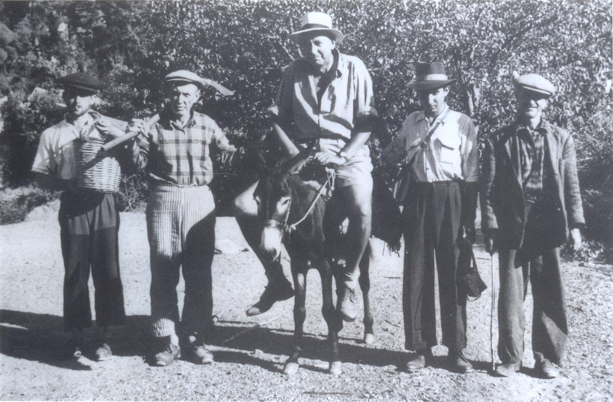 George on donkey, Marmaris-Gölenye, Dereözü Road 1951 (E7.1)