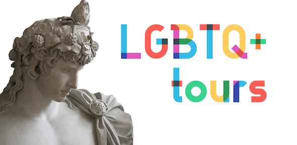 LGBTQ tours, colour writing next to head of Antinous