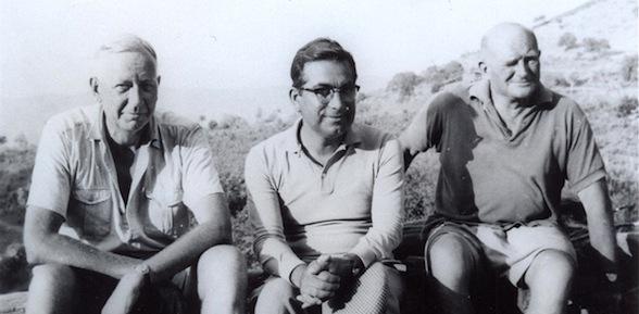 black and white photograph of George Bean seated with a local Turkish guide and another man