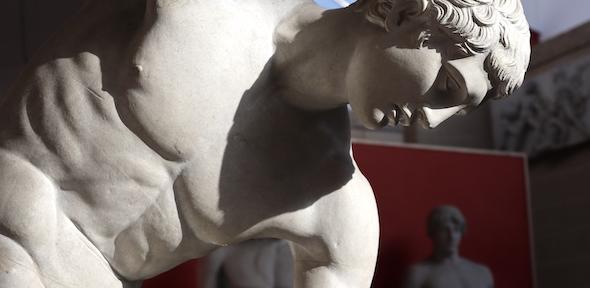 Close up of the discobolus in bright sunlight, with dark shadows