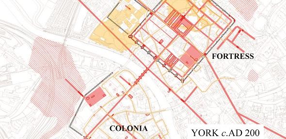 Plan of current knowledge of Roman York, ©John Creighton and Martin Millett